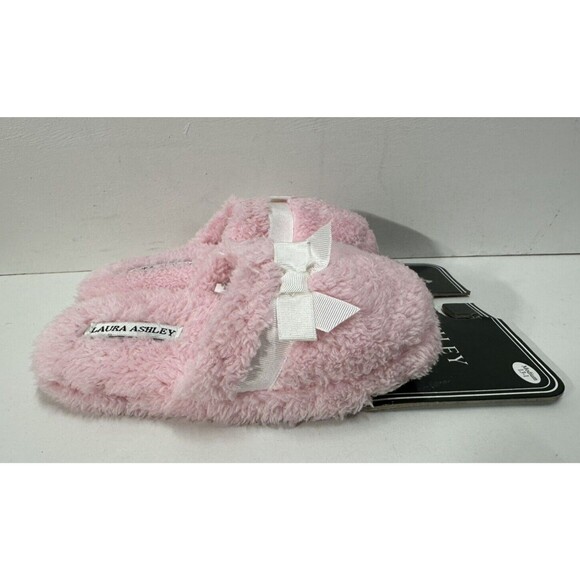 Laura Ashley girl's size 1-13 medium pink slip on slippers with bow - Picture 2 of 5